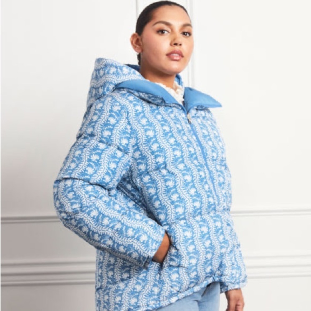 Hill House The Edie Jacket in Blue Linear Floral NWT